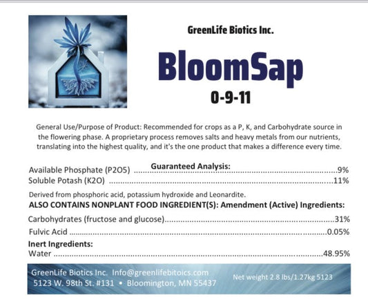 1 Gallon Jug GLB BloomSap 0-9-11 Tax included